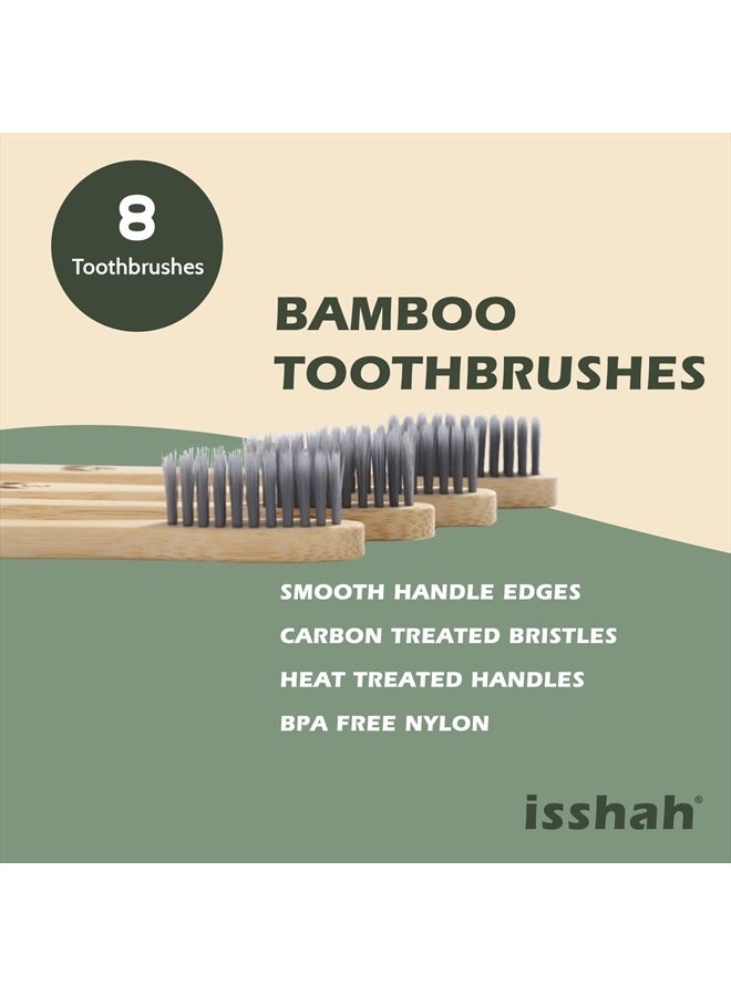 Isshah Biodegradable Eco-Friendly Natural Compostable Bamboo Toothbrushes - Pack of 8 - Image 3