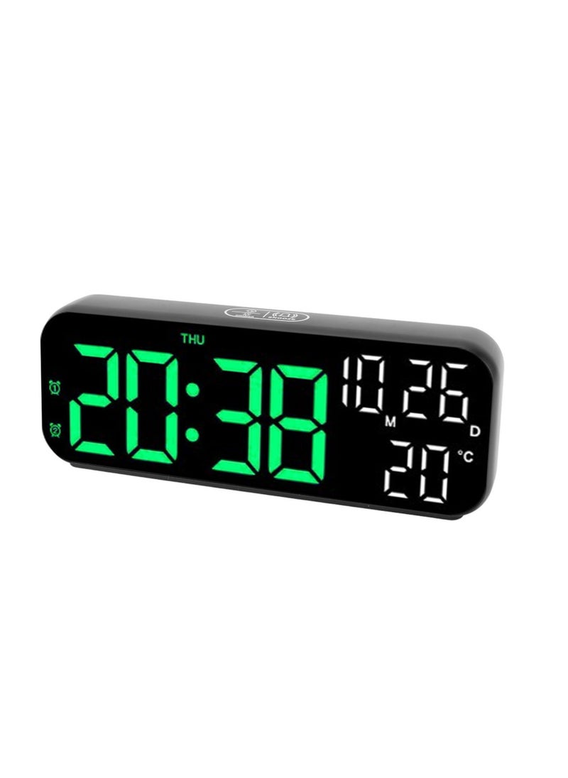 Velaurs Digital clock dual display voice control 3 adjustable brightness date temperature display countdown LED electronic alarm clock black and green light  - Image 1