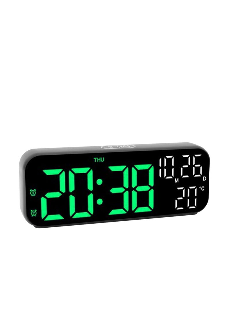 Velaurs Digital clock dual display voice control 3 adjustable brightness date temperature display countdown LED electronic alarm clock black and green light  - Image 2