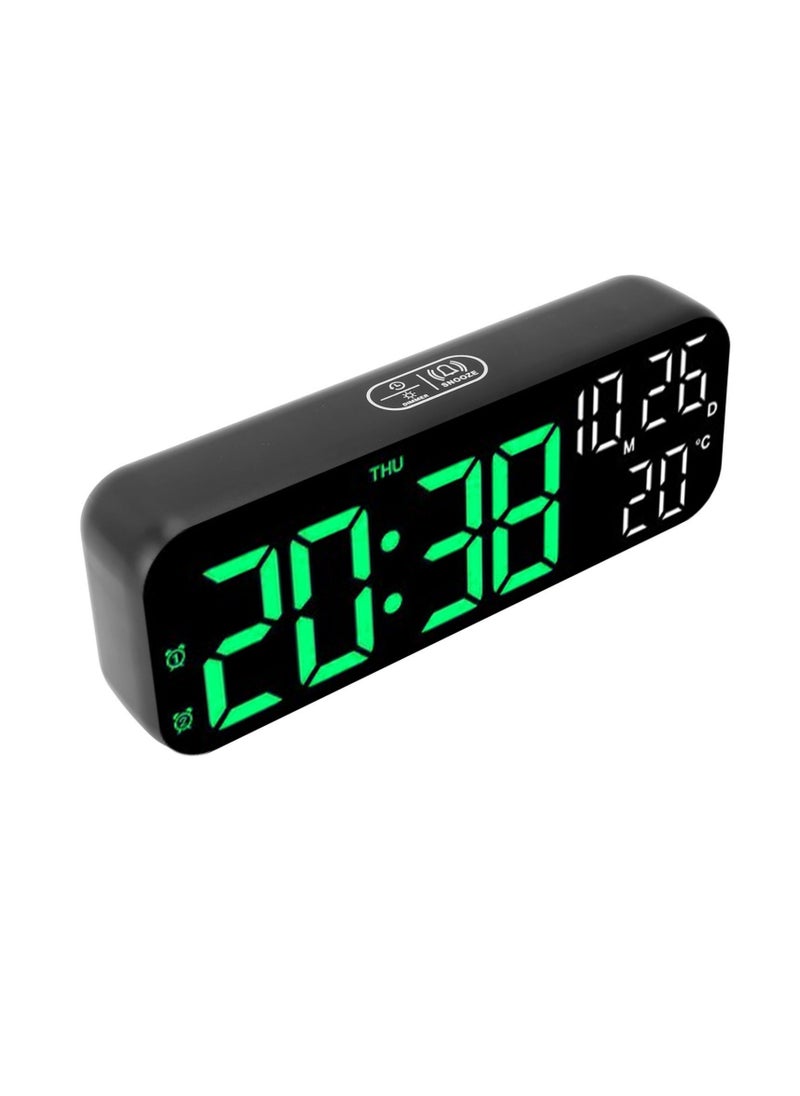 Velaurs Digital clock dual display voice control 3 adjustable brightness date temperature display countdown LED electronic alarm clock black and green light  - Image 4