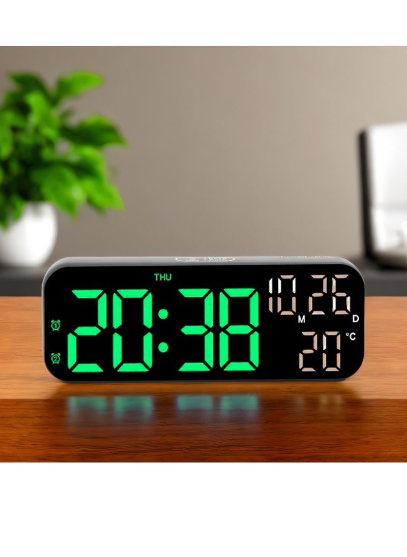 Velaurs Digital clock dual display voice control 3 adjustable brightness date temperature display countdown LED electronic alarm clock black and green light  - Image 5