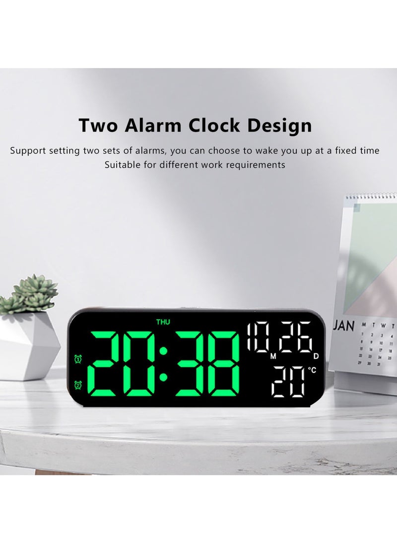 Velaurs - Digital clock dual display voice control 3 adjustable brightness date temperature display countdown LED electronic alarm clock black and green light - Image 1