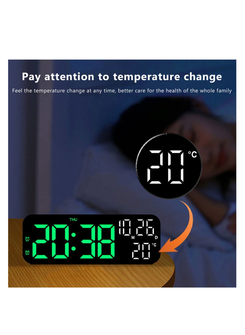 Velaurs - Digital clock dual display voice control 3 adjustable brightness date temperature display countdown LED electronic alarm clock black and green light - Image 1