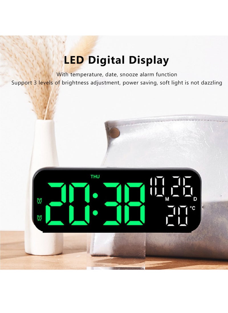 Velaurs - Digital clock dual display voice control 3 adjustable brightness date temperature display countdown LED electronic alarm clock black and green light - Image 1