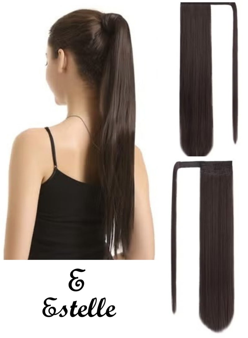 إستيل تمديد ذيل الحصان طويل مستقيم التفاف حول كليب في الألياف الاصطناعية الشعر للنساء الشوكولاته البني - Image 1