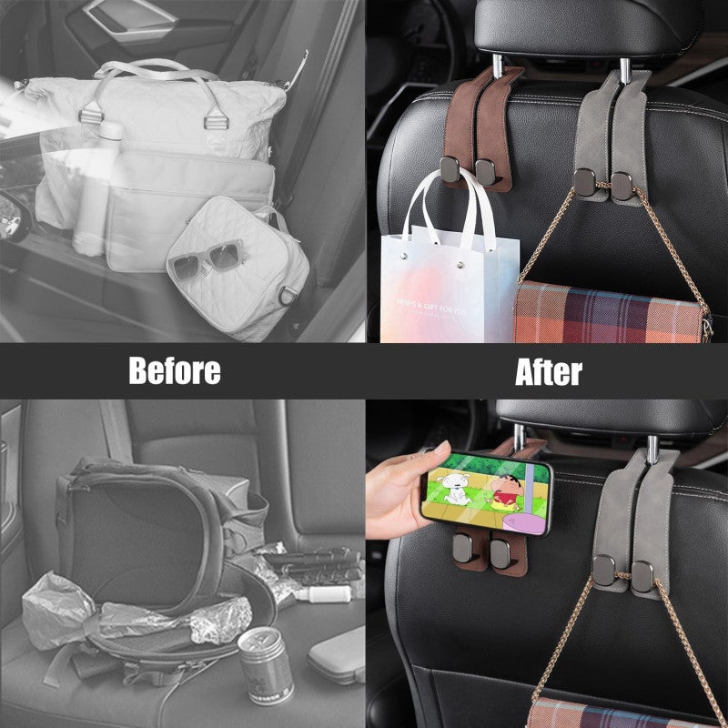 Car Seat Headrest Hook 1-Pack Grey Upgraded 2-in-1 Design Double Wallet Hook - High Quality Silicone Material Car Rear Seat Handbag Hook for Groceries Bags Organizer - Image 3