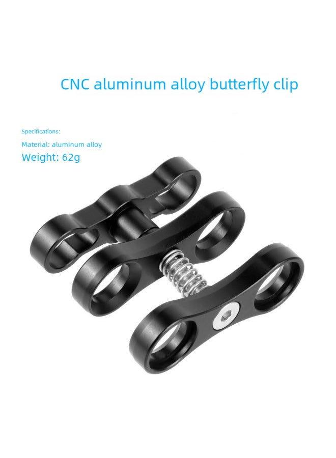 Diving Photography Aluminum Alloy Butterfly Clip Underwater Camera Waterproof Shell Diving Butterfly Clip Lamp Arm Ball Head Bracket-Color:Black  - Image 3