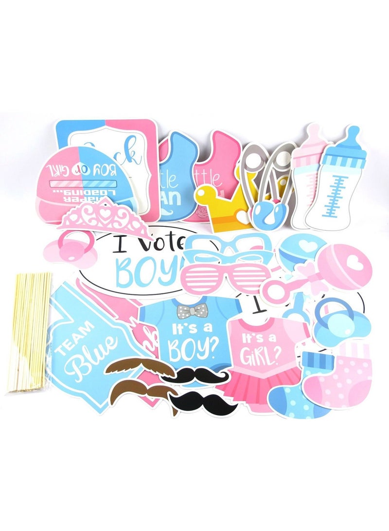 30 Pcs Baby Photo Booth Props Gender Reveal Party Boy or Girl Shower Birthday Party - Image 2