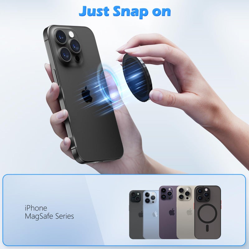 imluckies Magnetic Base Compatible with PopSocket Phone Grips and MagSafe iPhone Series Case, Removable Kindle/Phone Holder Base, Thin & Light Portable Plate, Pure Black - Image 4