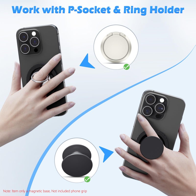 imluckies Magnetic Base Compatible with PopSocket Phone Grips and MagSafe iPhone Series Case, Removable Kindle/Phone Holder Base, Thin & Light Portable Plate, Pure Black - Image 3