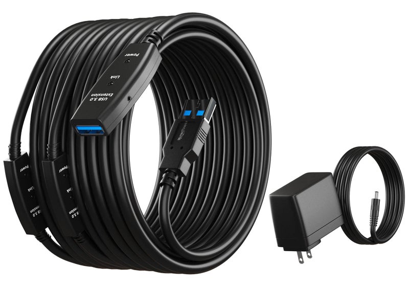 MutecPower 65 Feet Active USB Extension Cable 3.0 Male to Female with 3 Extension chipsets Signal Booster - Active Extension/Repeater Cord 20 Meters / 65 Feet (AC Power Supply Included) - Image 2