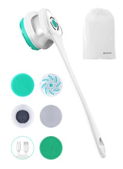 QUXUNV Back Scrubber for Shower, Electric Shower Brush, Rechargeable Long Handle Waterproof Body Scrubber, Body Brush for Shower, Bath, Cleaning, Washing and Deep Cleaning, with 5 Brush Heads  - Image 1