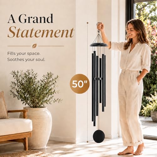 FSVGYY 50" Extra Large Wind Chimes for Outside Deep Tone, 6 Extra-Thick Aluminum Tubes for Lasting Resonance, Big Outdoor Wind Chime for Garden Patio Decor, Relaxing Gift for Mom Dad Men Neighbors, Black - Image 3