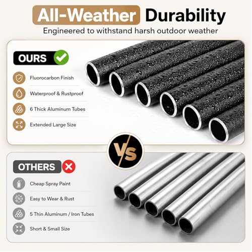 FSVGYY 50" Extra Large Wind Chimes for Outside Deep Tone, 6 Extra-Thick Aluminum Tubes for Lasting Resonance, Big Outdoor Wind Chime for Garden Patio Decor, Relaxing Gift for Mom Dad Men Neighbors, Black - Image 5