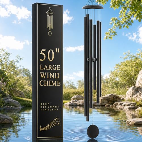 FSVGYY 50" Extra Large Wind Chimes for Outside Deep Tone, 6 Extra-Thick Aluminum Tubes for Lasting Resonance, Big Outdoor Wind Chime for Garden Patio Decor, Relaxing Gift for Mom Dad Men Neighbors, Black - Image 1
