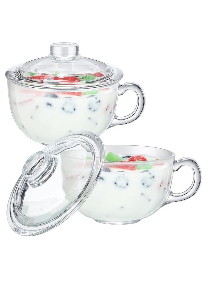 Blinkmax Soup Bowl and Glass Mug Set with Lid and Small Handle 600ml Microwave Safe Kitchen Accessories for Breakfast Cereal Oatmeal Coffee Snacks Salad Yogurt Everyday Use - Image 2