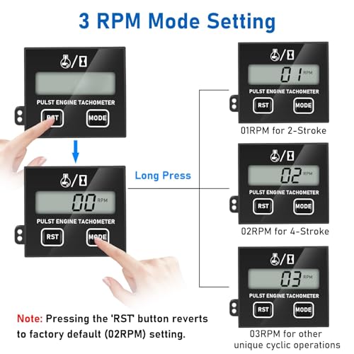 Linkstyle Small Engine Tachometer, Digital Tachometer Tach Gauge Reset Function Equipped with Clip, Inductive Hour Meter for 2 Stroke 4 Stroke Small Engine for Cropper Generator Lawn Mower RV - Image 3