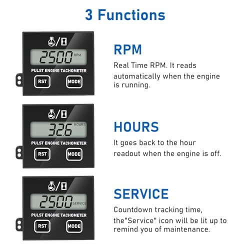 Linkstyle Small Engine Tachometer, Digital Tachometer Tach Gauge Reset Function Equipped with Clip, Inductive Hour Meter for 2 Stroke 4 Stroke Small Engine for Cropper Generator Lawn Mower RV - Image 2