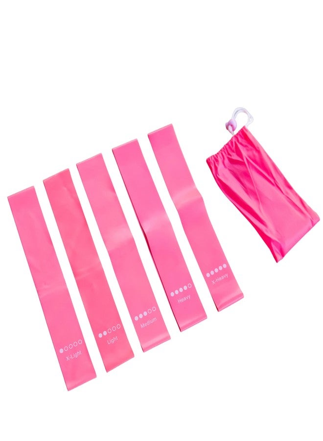 Perfect Stix Peak Performance Resistance Loop Exercise Bands with Workout Videos. 5 PCs Latex Exercise Bands. 5 Bands All Pink Elastic Bands with Pink Carrying Bag.Includes Video demonstrations - Image 1