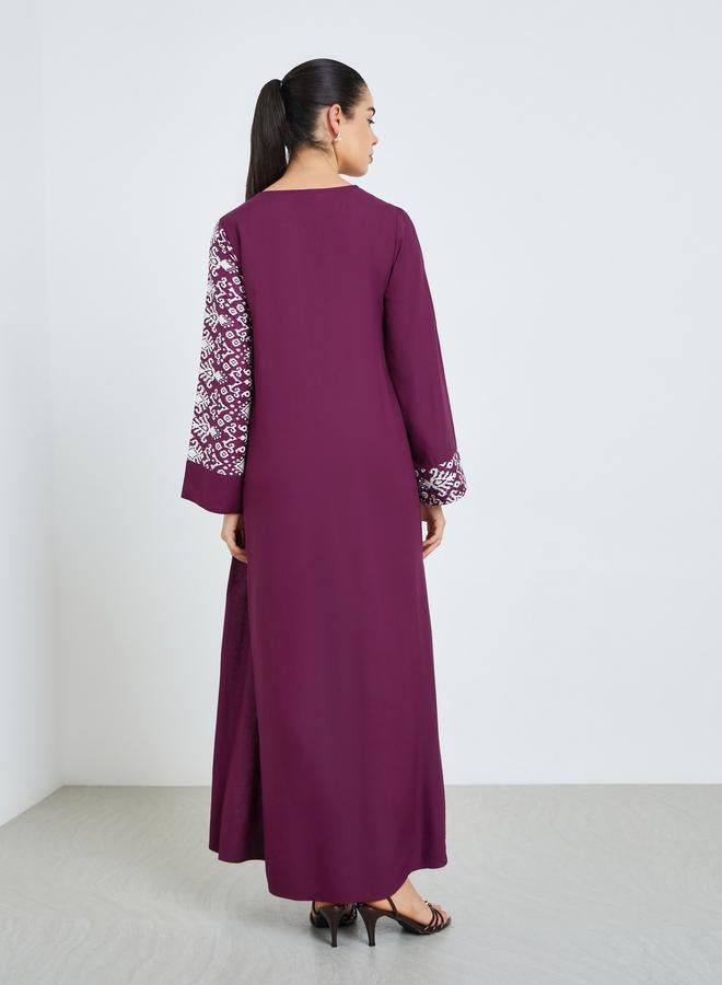 Amirah Women Burgundy Printed A-Line Jalabiya - Image 4