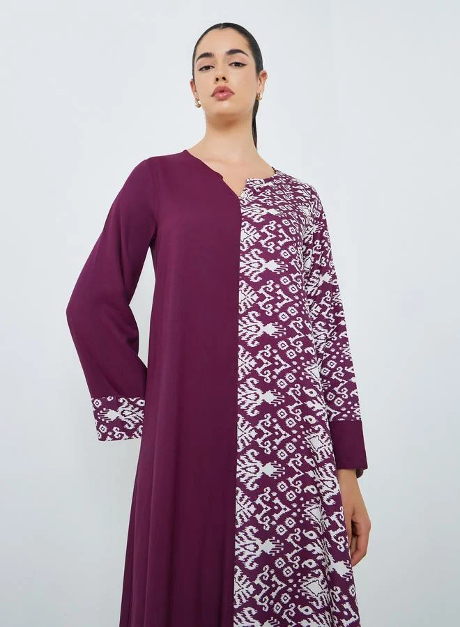 Amirah Women Burgundy Printed A-Line Jalabiya