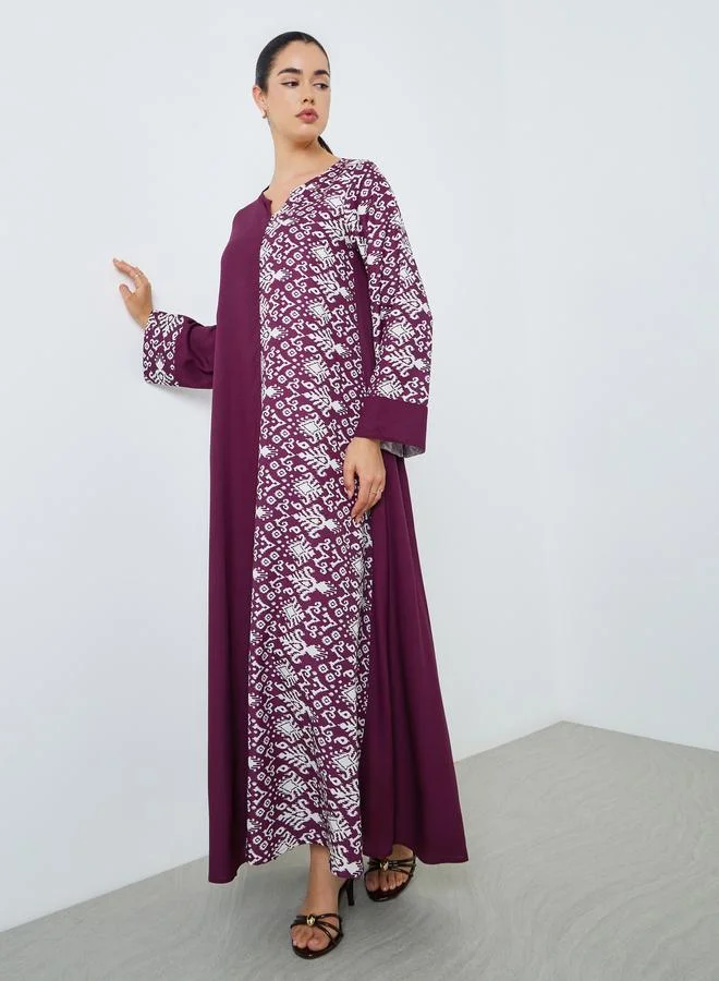 Amirah Women Burgundy Printed A-Line Jalabiya