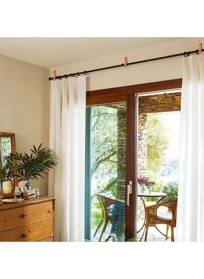 Black Faux Leather Curtain Rod Holder With Golden Mounting Bracket Set Of 3 - Image 5