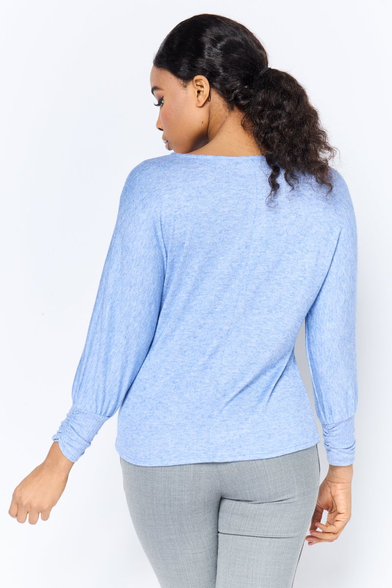 ADRIENNE VITTADINI Women Round Neck Long Sleeves Heather Top, Blue - Image 4