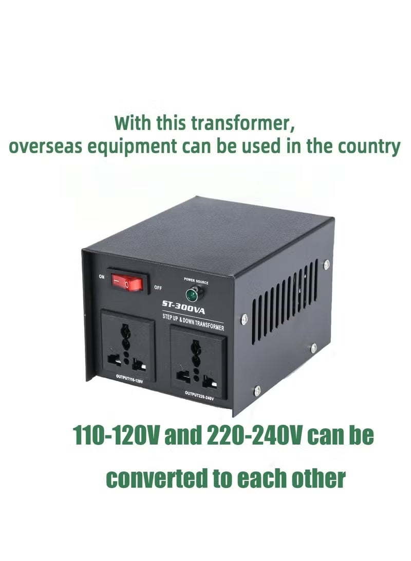 اس تي محول جهد كهربائي 300 واط، 110-120 فولت و220-240 فولت، محول تعزيز/خفض مع حماية قاطع الدائرة القابل لإعادة الضبط، منفذ عالمي، حجم صغير. - Image 3