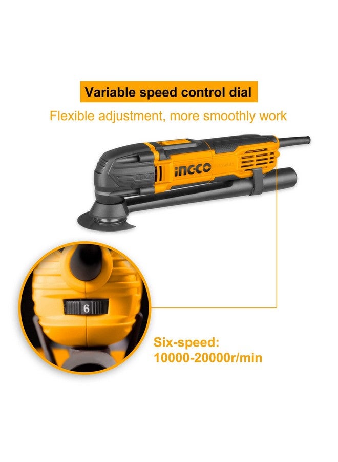 INGCO Oscillating Multi Tool, 300W, 6 Speed Control, 20000rpm, Angle Ajustment, Multi Oscillating DIY Tool Kit, Multi-Tool Kit with 8 pcs Accessories for Sanding, Grinding, Scratching, Polishing - Image 4