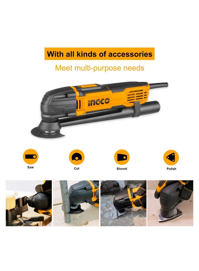 INGCO Oscillating Multi Tool, 300W, 6 Speed Control, 20000rpm, Angle Ajustment, Multi Oscillating DIY Tool Kit, Multi-Tool Kit with 8 pcs Accessories for Sanding, Grinding, Scratching, Polishing - Image 2