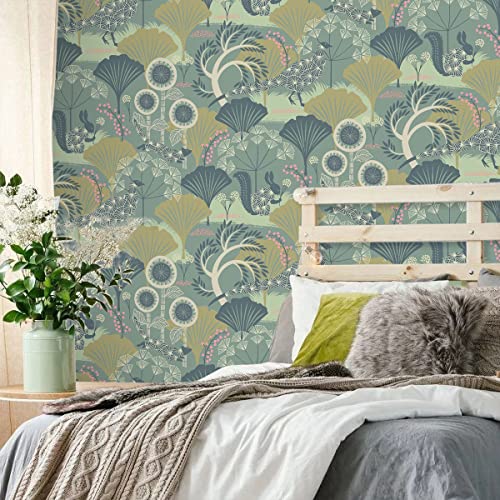 Livebor Green Floral Wallpaper Peel and Stick Vintage Floral Contact Paper 17.7inch x 196.8inch Botanical Decorative Wall Paper Forest Peel and Stick Wallpaper for Bathroom Bedroom Cabinet Vinyl - Image 3