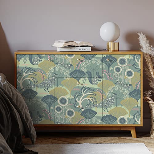 Livebor Green Floral Wallpaper Peel and Stick Vintage Floral Contact Paper 17.7inch x 196.8inch Botanical Decorative Wall Paper Forest Peel and Stick Wallpaper for Bathroom Bedroom Cabinet Vinyl - Image 4