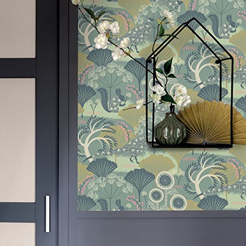 Livebor Green Floral Wallpaper Peel and Stick Vintage Floral Contact Paper 17.7inch x 196.8inch Botanical Decorative Wall Paper Forest Peel and Stick Wallpaper for Bathroom Bedroom Cabinet Vinyl - Image 2