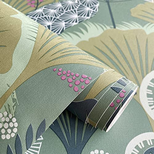 Livebor Green Floral Wallpaper Peel and Stick Vintage Floral Contact Paper 17.7inch x 196.8inch Botanical Decorative Wall Paper Forest Peel and Stick Wallpaper for Bathroom Bedroom Cabinet Vinyl - Image 5