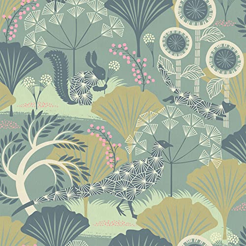Livebor Green Floral Wallpaper Peel and Stick Vintage Floral Contact Paper 17.7inch x 196.8inch Botanical Decorative Wall Paper Forest Peel and Stick Wallpaper for Bathroom Bedroom Cabinet Vinyl - Image 1