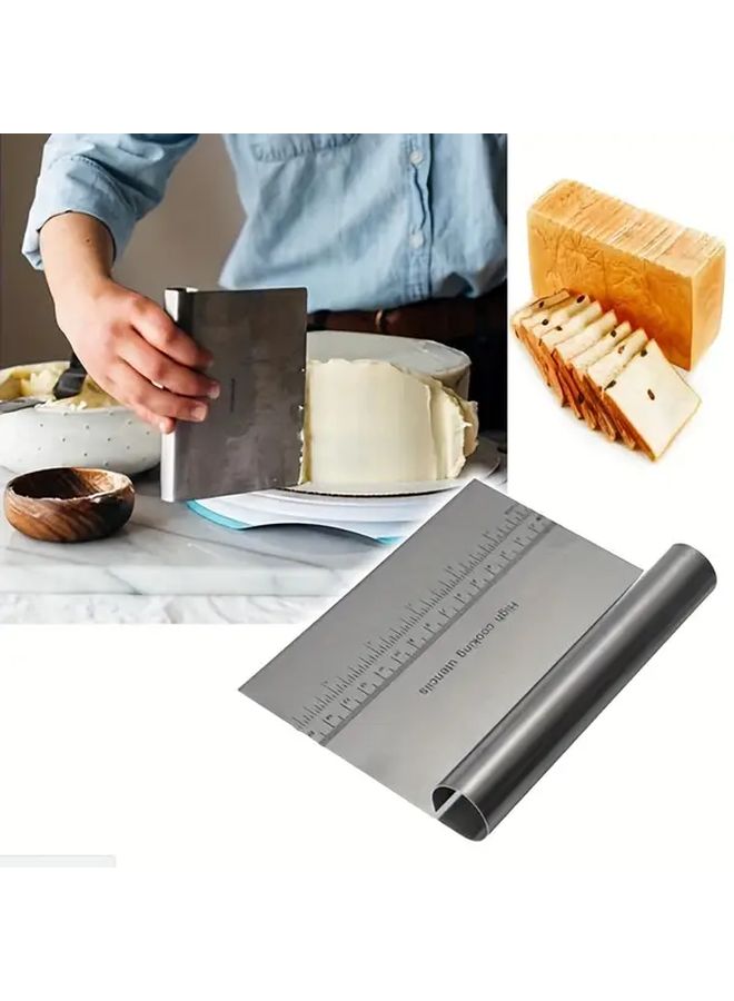 Silvery Stainless Steel Bench Scraper Pastry Cutter Versatile Baking Kitchen Tool - Image 2