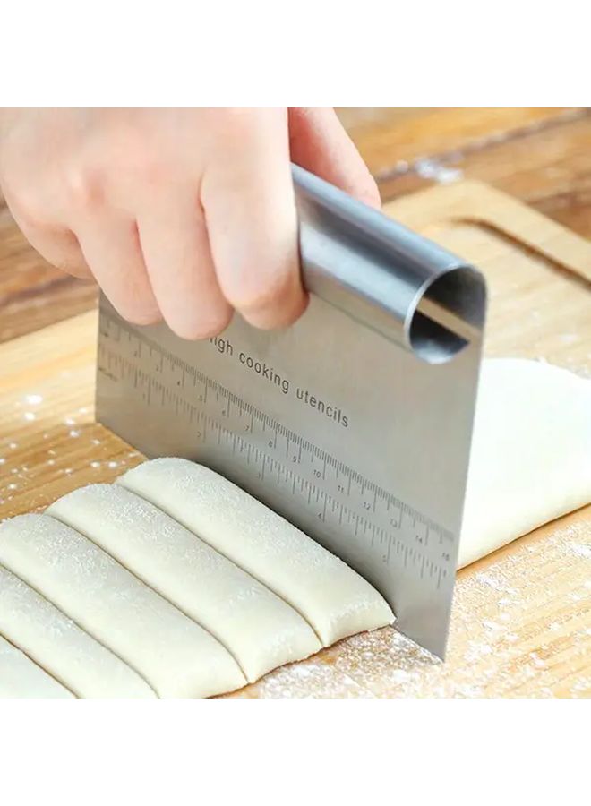 Silvery Stainless Steel Bench Scraper Pastry Cutter Versatile Baking Kitchen Tool - Image 1