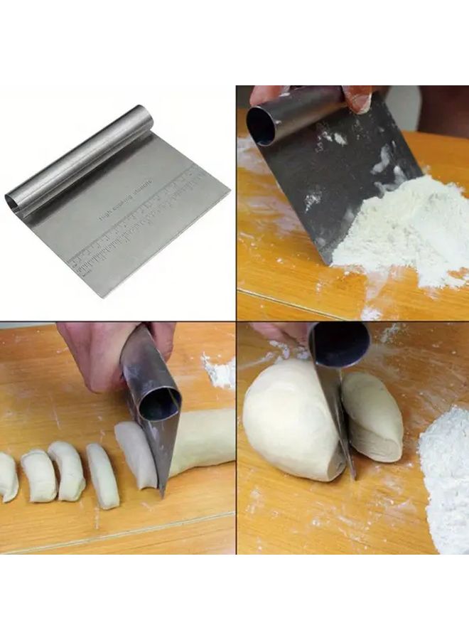 Silvery Stainless Steel Bench Scraper Pastry Cutter Versatile Baking Kitchen Tool - Image 4