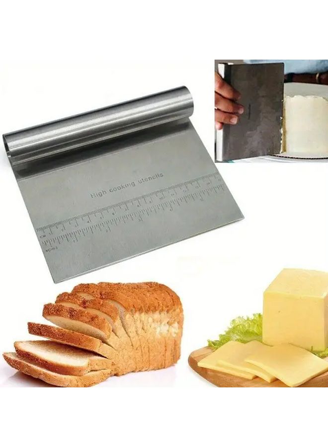 Silvery Stainless Steel Bench Scraper Pastry Cutter Versatile Baking Kitchen Tool - Image 3
