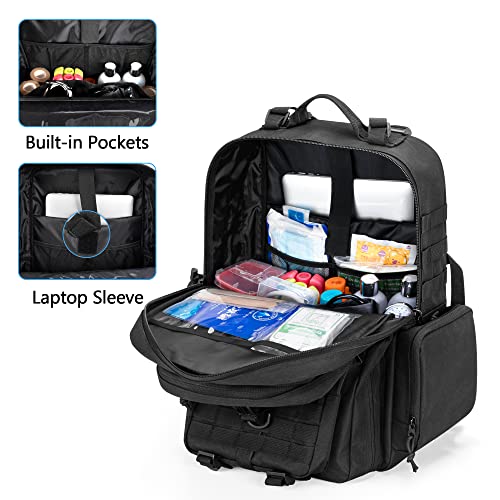 Damero Medical Tactical Backpack, Medical Supplies Bag First Aid Rucksack with Top Y-Strap for Hiking, Trekking Hunting Camping, Black (Bag Only) - Image 3