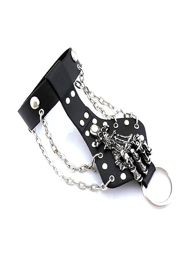 Xusamss Punk Rock Alloy Skull Hand Rivet Chain Cuff Bracelet,7"-8"(Black) - Image 1
