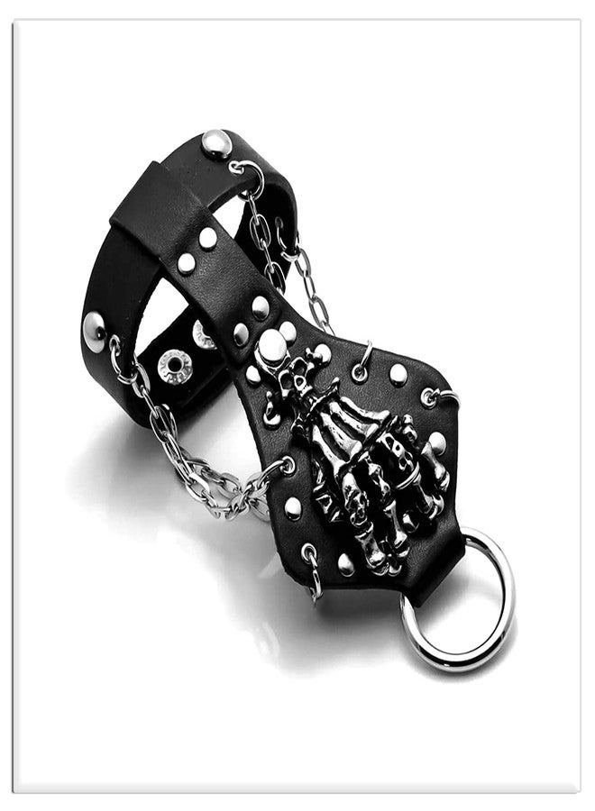 Xusamss Punk Rock Alloy Skull Hand Rivet Chain Cuff Bracelet,7"-8"(Black) - Image 4