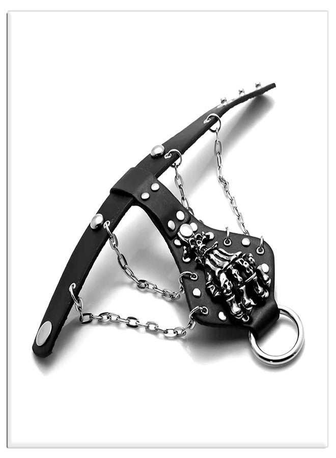 Xusamss Punk Rock Alloy Skull Hand Rivet Chain Cuff Bracelet,7"-8"(Black) - Image 2