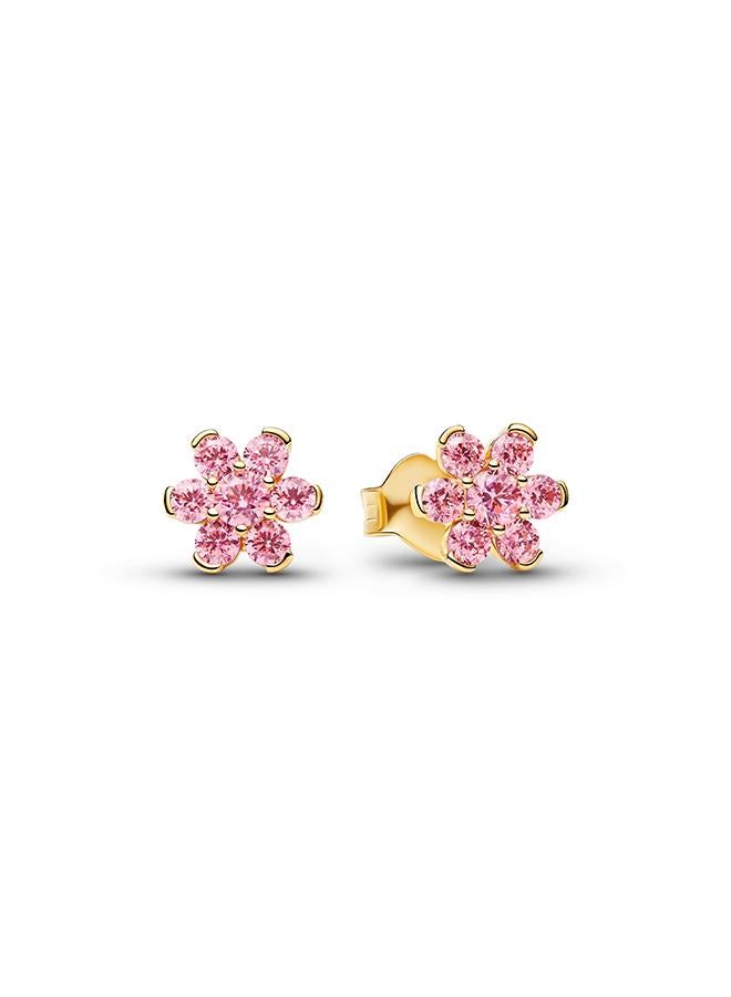 PANDORA Sparkling Pink Flower Stud Earrings - Image 1