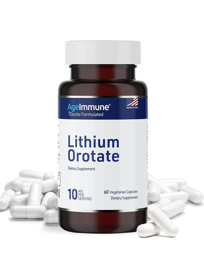AgeImmune Lithium Orotate Supplement 10mg, 60 Vegetarian Capsules - Image 1
