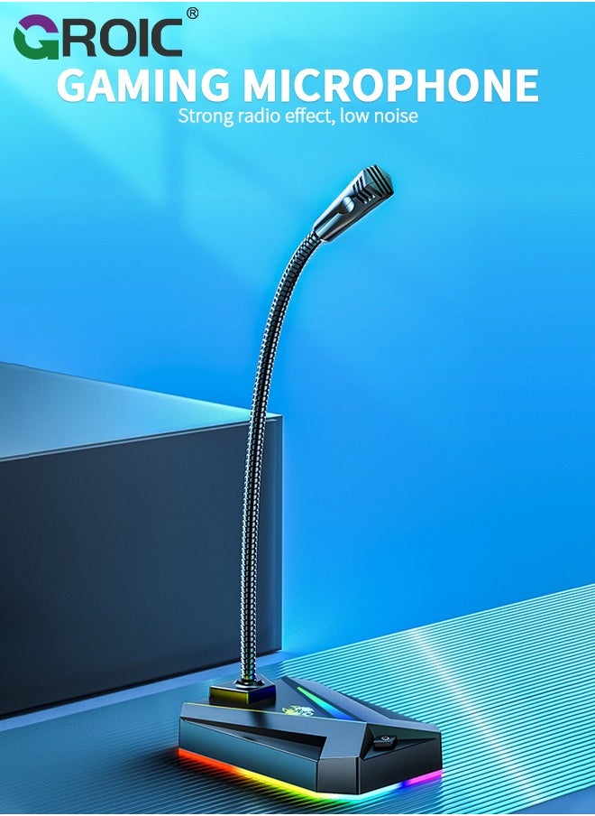 GROIC - USB Desktop Microphone with Switch Button & RGB Lights, Plug & Play PC Computer Gaming Mic Omnidirectional Condenser for Mac PS4 Laptop Chromebook Recording Chatting Podcasting YouTube Streaming - Image 1