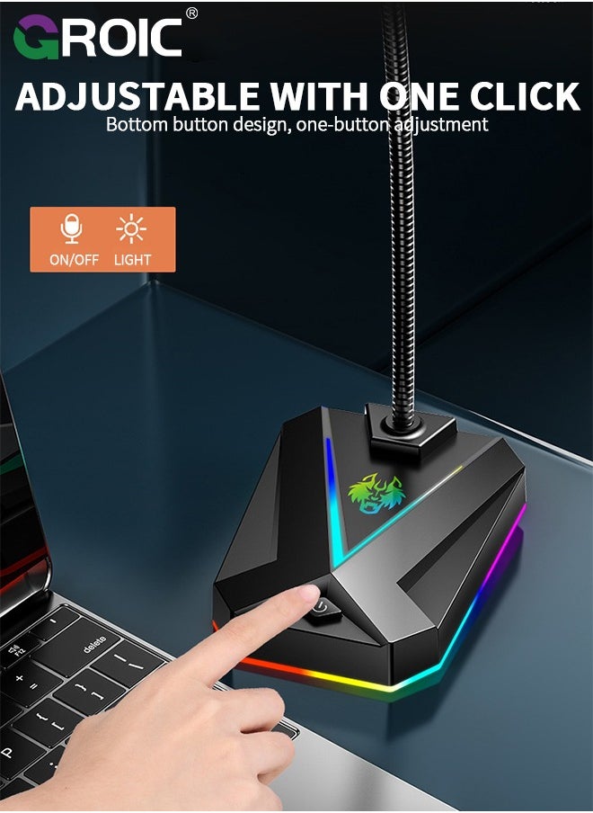 GROIC - USB Desktop Microphone with Switch Button & RGB Lights, Plug & Play PC Computer Gaming Mic Omnidirectional Condenser for Mac PS4 Laptop Chromebook Recording Chatting Podcasting YouTube Streaming - Image 1