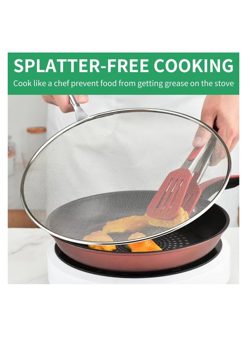 SYOSI شبكة رش الزيت لقلاية من الفولاذ المقاوم للصدأ الحماية من رش الزيت توقف 99% من تناثر الزيت الساخن تحمي البشرة من الحروق غطاء مقلاة الحديد يحافظ على المطبخ نظيفاً أثناء الطهي والقلي - Image 2