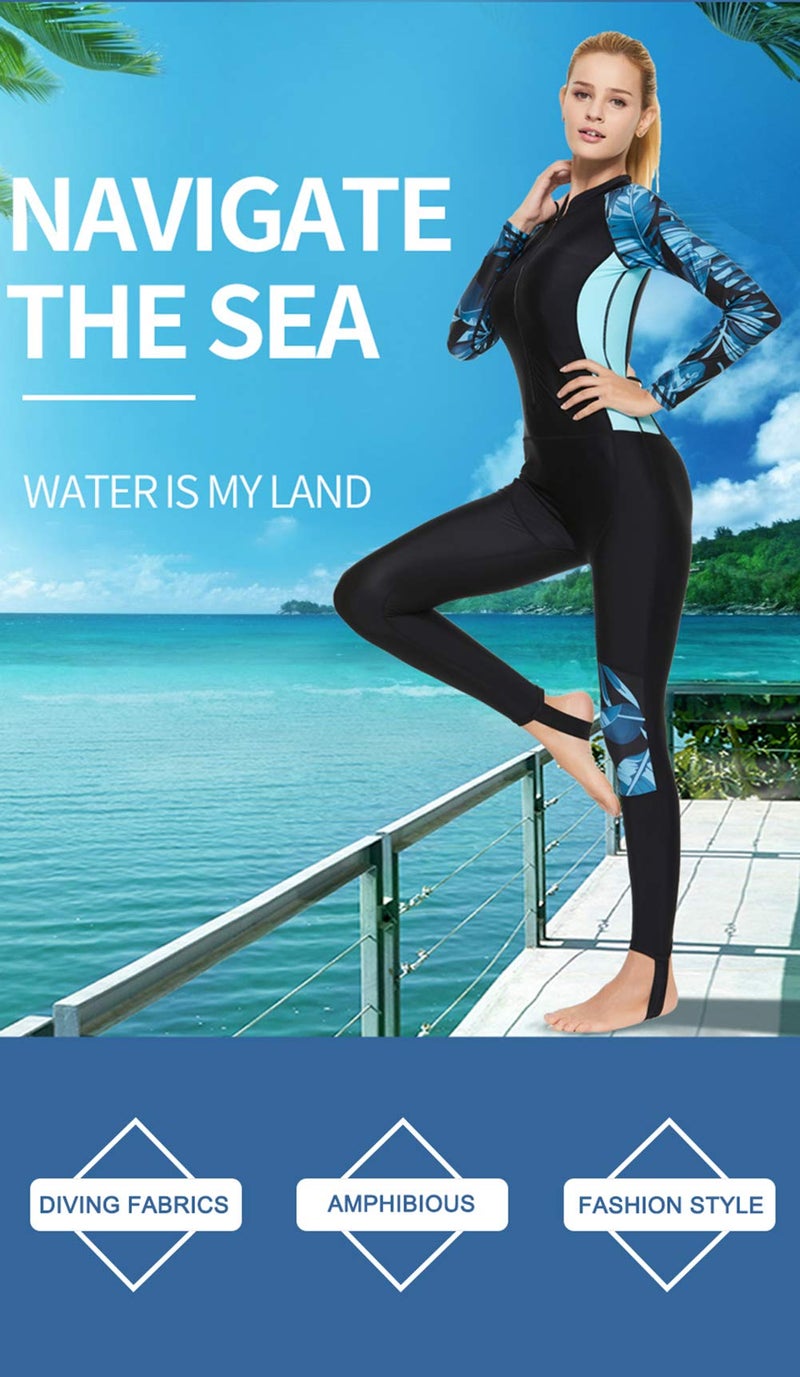 Skyone Full Body Scuba Rash Guard Dive Skin UV Swimwear Sport Skins for Men Women, Long Sleeve One Piece Front Zipper Diving Wetsuit for Surfing Swimming Snorkeling Canoeing (Women’s Blue, L) - Image 3